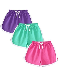 qtGLB Girls Shorts 3-Pack 100% Cotton Active Athletic Running Sleeping for Toddler Kids Big Girl's