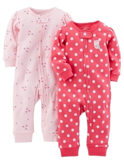 Baby Girls' Cotton Footless Sleep and Play, Pack of 2