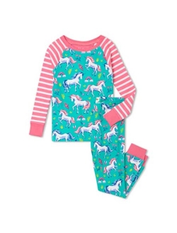Kids Unicorn Party Organic Cotton Raglan Pajama Set (Toddler/Little Kids/Big Kids)
