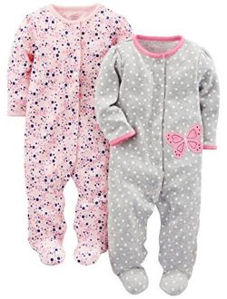 Baby Girls' Cotton Snap Footed Sleep and Play, Pack of 2