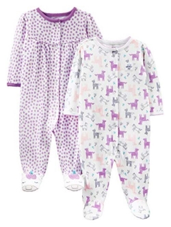 Baby Girls' Cotton Snap Footed Sleep and Play, Pack of 2