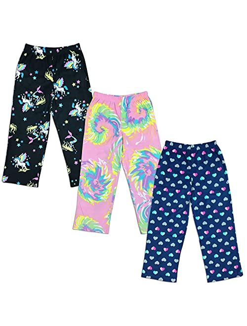 Mad Dog Concepts Mad Dog Girl’s 3 Pack Soft Micro Fleece Fashion Sleepwear Lounge Pajama Pants Stretch Waist