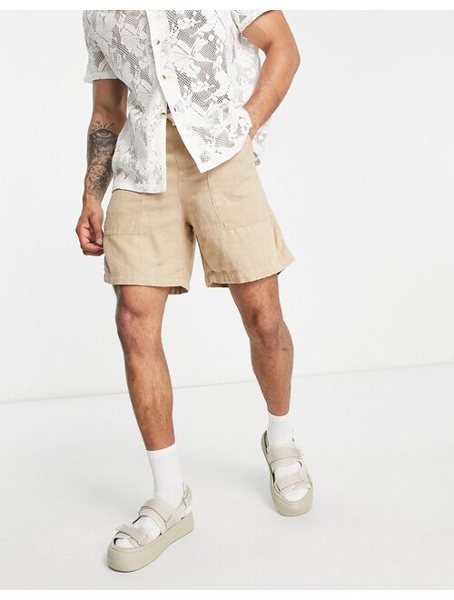 Bershka linen shorts in camel