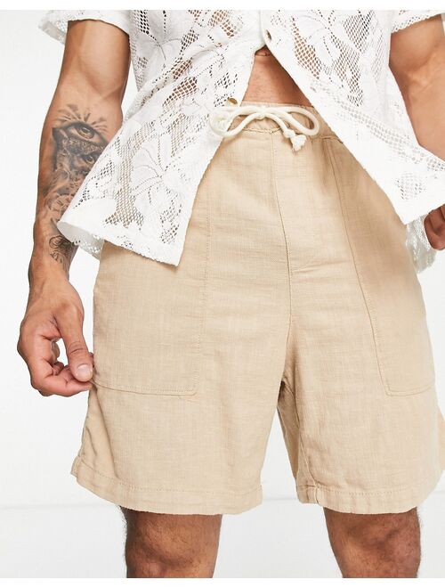 Bershka linen shorts in camel