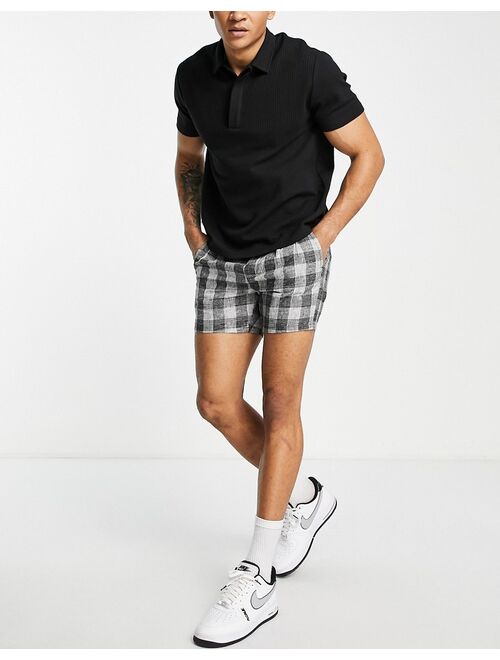 ASOS DESIGN linen cigarette shorts in gray plaid