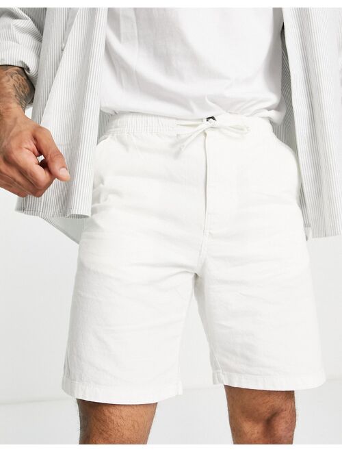 Selected Homme slim linen mix shorts with drawstring in white