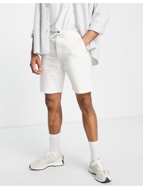 Selected Homme slim linen mix shorts with drawstring in white