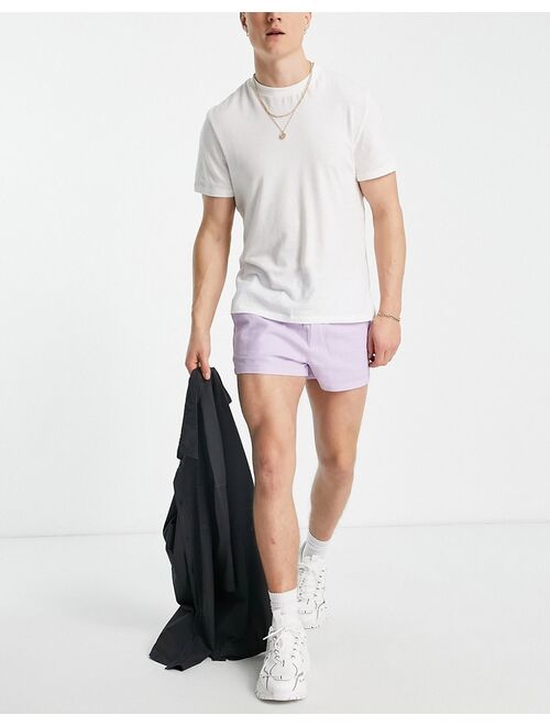 ASOS DESIGN slim shorter shorts in pastel lilac linen mix