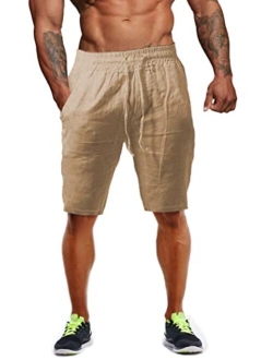 YKB Men's Linen Shorts Cotton Casual Lightweight Workout Gym Yoga Shorts for Men