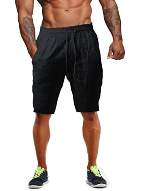 YKB Men's Linen Shorts Cotton Casual Lightweight Workout Gym Yoga Shorts for Men