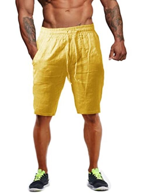 YKB Men's Linen Shorts Cotton Casual Lightweight Workout Gym Yoga Shorts for Men