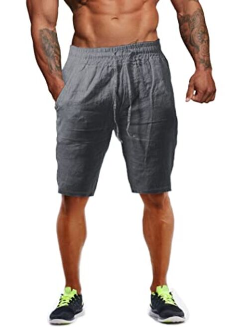 YKB Men's Linen Shorts Cotton Casual Lightweight Workout Gym Yoga Shorts for Men