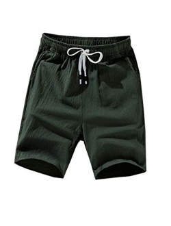 Yeokou Mens Solid Mid Waist Drawstring Loose Fit Casual Cotton Linen Beach Shorts