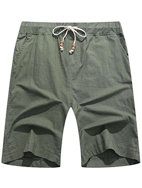 Yuanyi Men's Linen Casual Classic Fit Short Summer Beach Shorts with Elastic Waist and Pockets