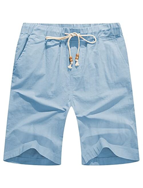 Yuanyi Men's Linen Casual Classic Fit Short Summer Beach Shorts with Elastic Waist and Pockets