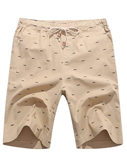 Yuanyi Men's Linen Casual Classic Fit Short Summer Beach Shorts with Elastic Waist and Pockets