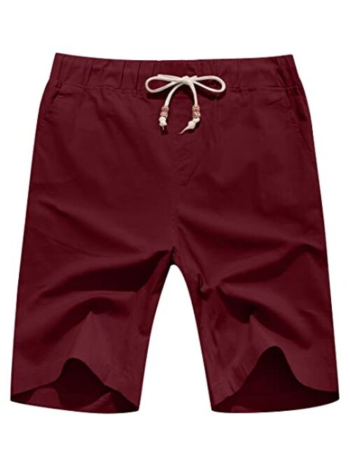 Yuanyi Men's Linen Casual Classic Fit Short Summer Beach Shorts with Elastic Waist and Pockets