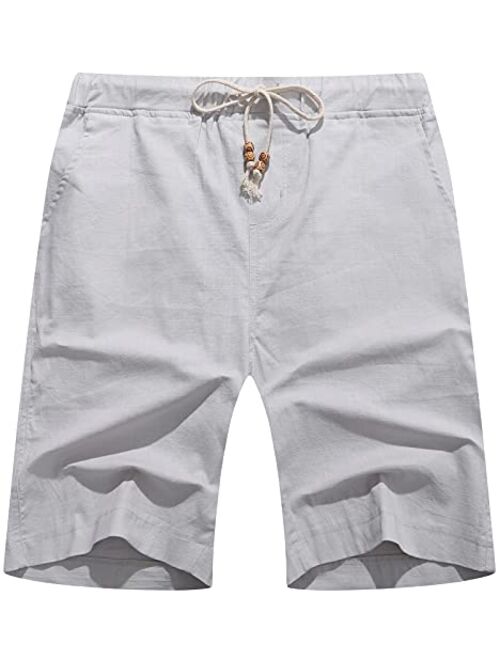 Yuanyi Men's Linen Casual Classic Fit Short Summer Beach Shorts with Elastic Waist and Pockets