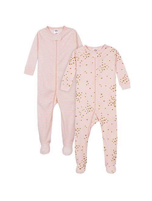 Gerber Baby Girls' 2-Pack Footed Pajamas