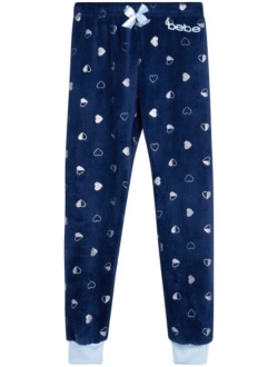 bebe Girls’ Pajama Pants – Plush Fleece Sleep and Lounge Jogger Pants (Size: 7-16)