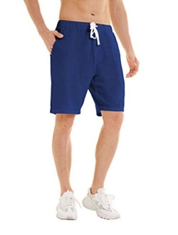 YuKaiChen Men's Linen Cotton Casual Classic Fit Shorts Flat Front Drawstring Summer Beach Shorts with Pockets