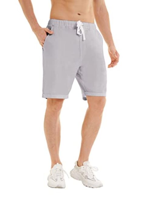 YuKaiChen Men's Linen Cotton Casual Classic Fit Shorts Flat Front Drawstring Summer Beach Shorts with Pockets