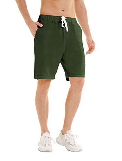 YuKaiChen Men's Linen Cotton Casual Classic Fit Shorts Flat Front Drawstring Summer Beach Shorts with Pockets