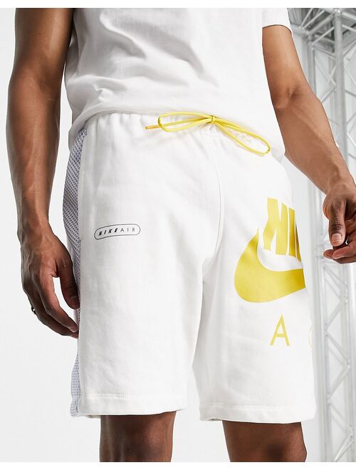 Nike Air HBR logo fleece shorts in white