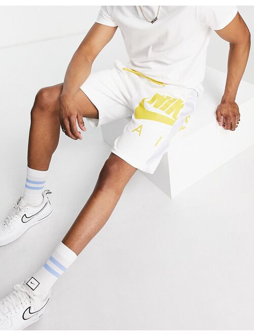 Nike Air HBR logo fleece shorts in white