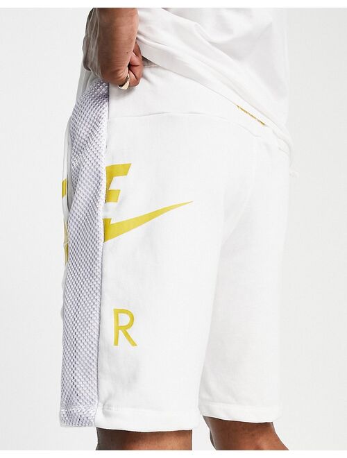 Nike Air HBR logo fleece shorts in white