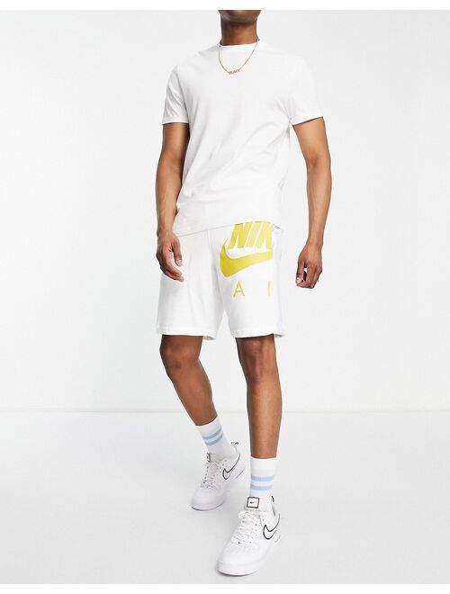 Nike Air HBR logo fleece shorts in white