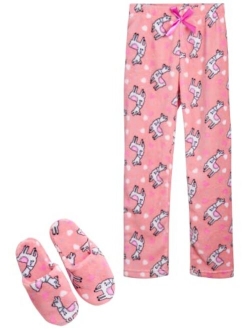 Sleep & Co Girls' Pajamas - Fleece Lounge Pants, Slippers: Puppies, Pandas, Unicorns (5-16)