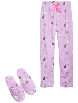 Sleep & Co Girls' Pajamas - Fleece Lounge Pants, Slippers: Puppies, Pandas, Unicorns (5-16)