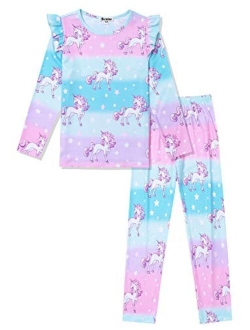 Girls Pajamas Pjs Set Flutter Sleeve Sleepwear Kids Fall Winter Cotton Night Clothes