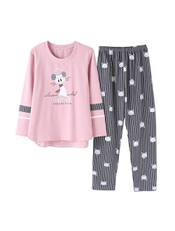 Vopmocld Big Girls Cute Cats Pajama Sets 2PCS Lovely Cotton Winter Sleepwear Nighty Loungewear