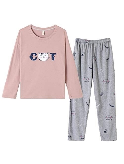 Vopmocld Big Girls Cute Cats Pajama Sets 2PCS Lovely Cotton Winter Sleepwear Nighty Loungewear