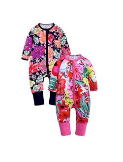 Kids Tales Baby Boys Girls Sleepwear Double Zipper Romper Long Sleeve Graphic Print Bodysuit Infant Pajamas