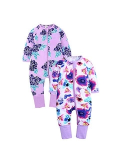 Kids Tales Baby Boys Girls Sleepwear Double Zipper Romper Long Sleeve Graphic Print Bodysuit Infant Pajamas