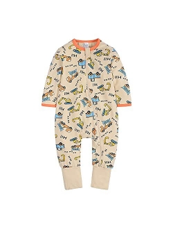 Kids Tales Baby Boys Girls Sleepwear Double Zipper Romper Long Sleeve Graphic Print Bodysuit Infant Pajamas