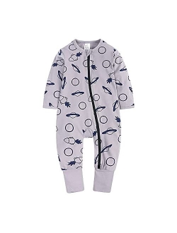 Kids Tales Baby Boys Girls Sleepwear Double Zipper Romper Long Sleeve Graphic Print Bodysuit Infant Pajamas