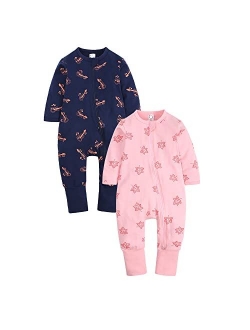 Kids Tales Baby Boys Girls Sleepwear Double Zipper Romper Long Sleeve Graphic Print Bodysuit Infant Pajamas