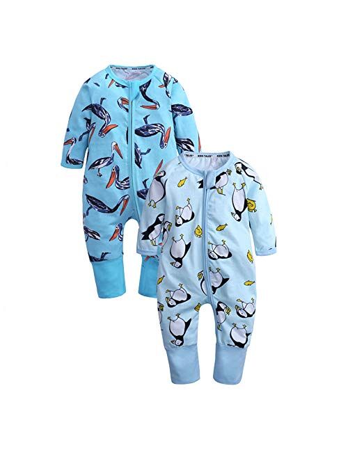 Kids Tales Baby Boys Girls Sleepwear Double Zipper Romper Long Sleeve Graphic Print Bodysuit Infant Pajamas