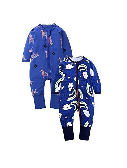 Kids Tales Baby Boys Girls Sleepwear Double Zipper Romper Long Sleeve Graphic Print Bodysuit Infant Pajamas