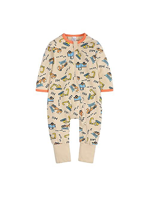 Kids Tales Baby Boys Girls Sleepwear Double Zipper Romper Long Sleeve Graphic Print Bodysuit Infant Pajamas