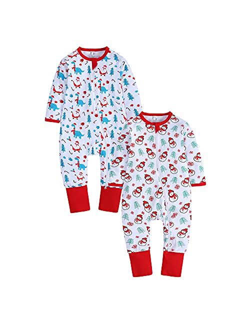 Kids Tales Baby Boys Girls Sleepwear Double Zipper Romper Long Sleeve Graphic Print Bodysuit Infant Pajamas