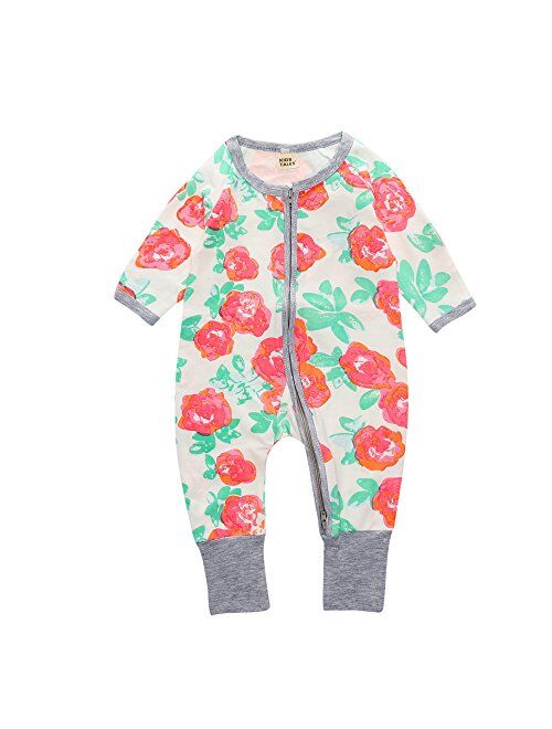 Kids Tales Baby Boys Girls Sleepwear Double Zipper Romper Long Sleeve Graphic Print Bodysuit Infant Pajamas