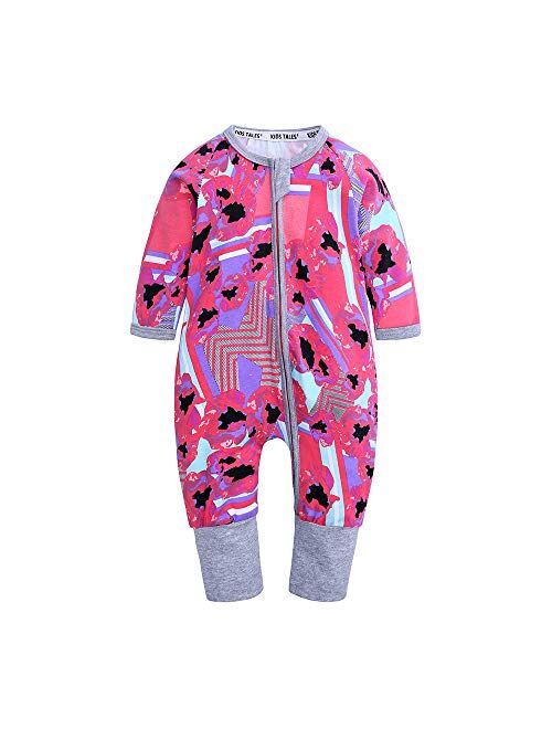 Kids Tales Baby Boys Girls Sleepwear Double Zipper Romper Long Sleeve Graphic Print Bodysuit Infant Pajamas