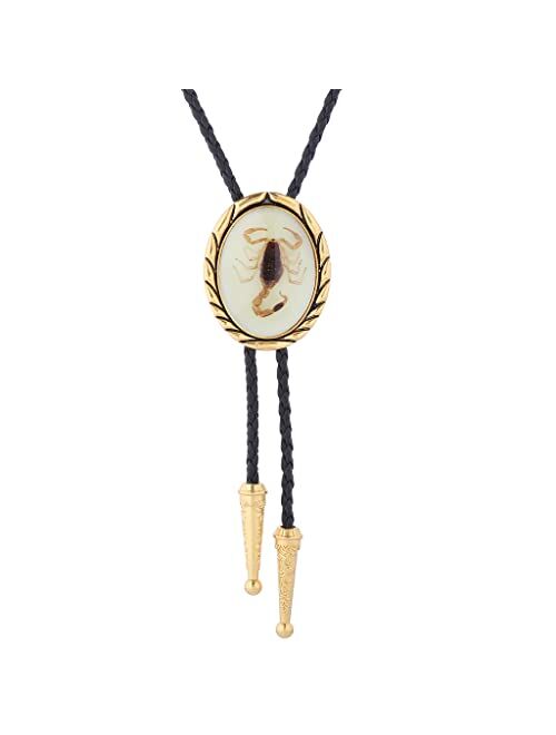 HUABOLA CALYN Bolo tie for Men- Unique Luminous Stone Native American White 3D Scorpion Animal Bolo ties Handmade