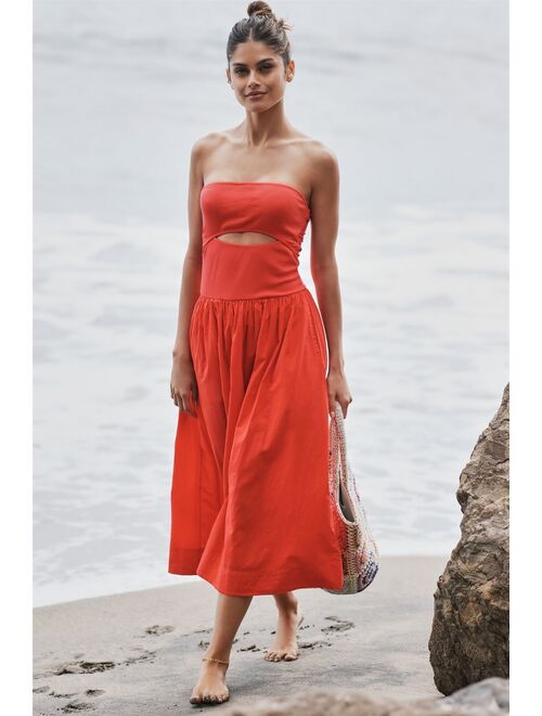 Stateside Poplin Strapless Maxi Dress