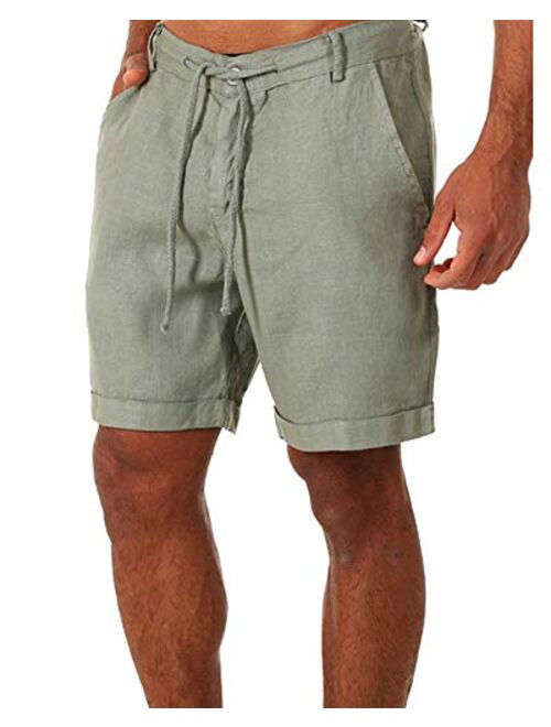 ZIWOCH Men's Linen Casual Classic Shorts Elastic Waist Summer Beach Lightweight Board Slim-Fit with Pockets